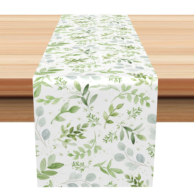 Aperturee - Green Leaves Faded Placemat Morden Table Runner