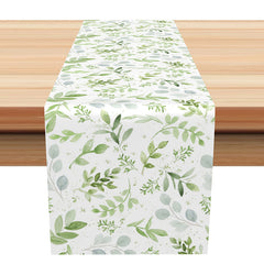 Aperturee - Green Leaves Faded Placemat Morden Table Runner