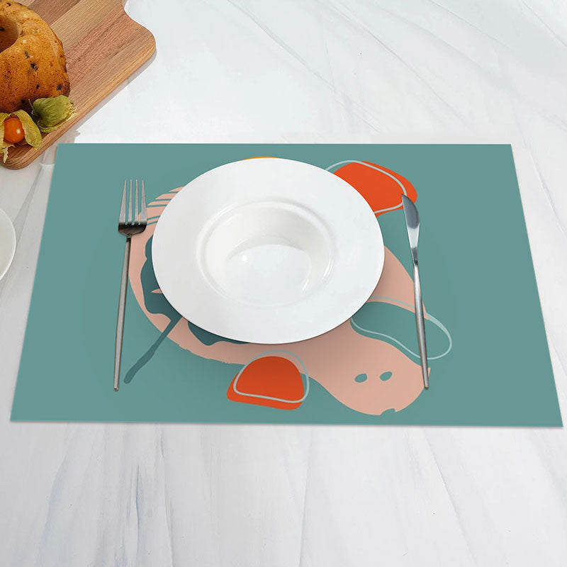 Aperturee - Green Leaves Flesh Color Orange Set Of 4 Placemats