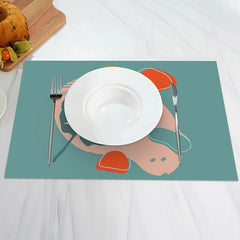 Aperturee - Green Leaves Flesh Color Orange Set Of 4 Placemats