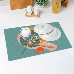 Aperturee - Green Leaves Flesh Color Orange Set Of 4 Placemats