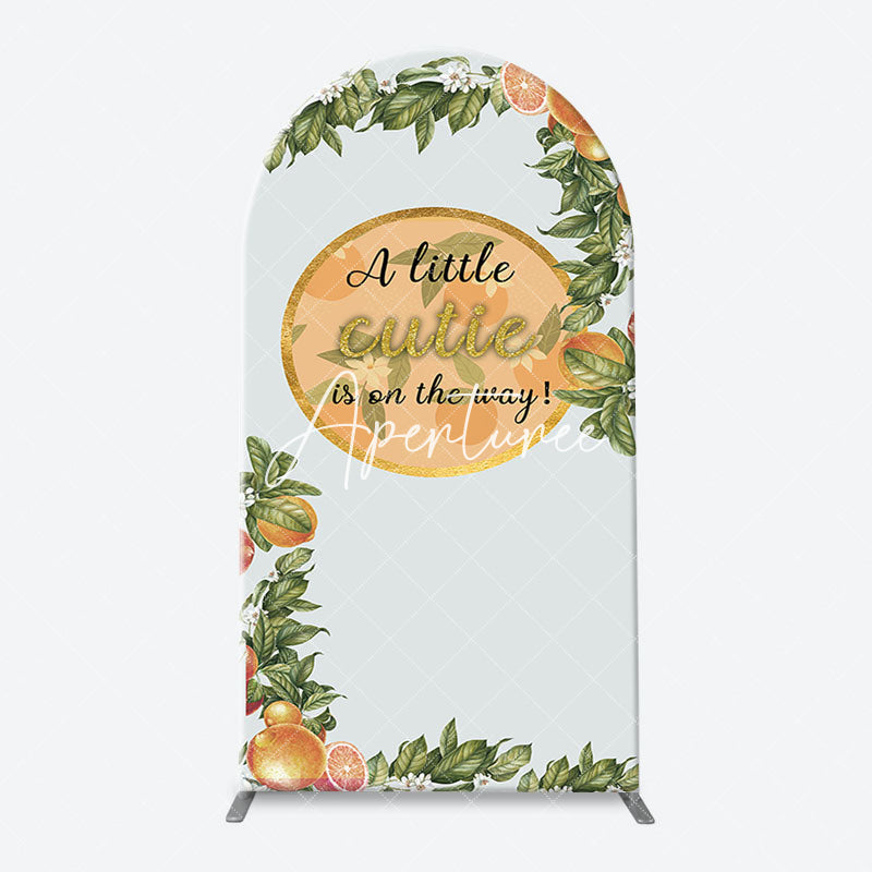 Aperturee - Green Leaves Floral Orange Arch Baby Shower Backdorp