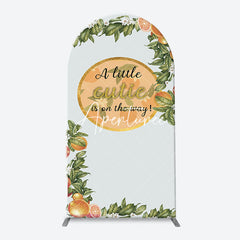 Aperturee - Green Leaves Floral Orange Arch Baby Shower Backdorp