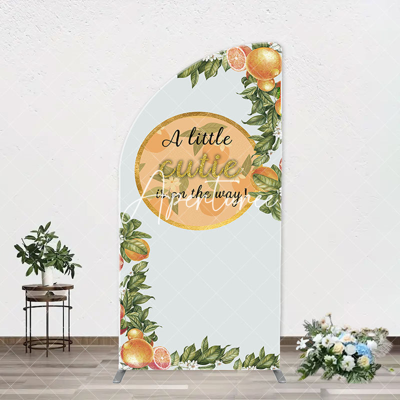 Aperturee - Green Leaves Floral Orange Arch Baby Shower Backdorp