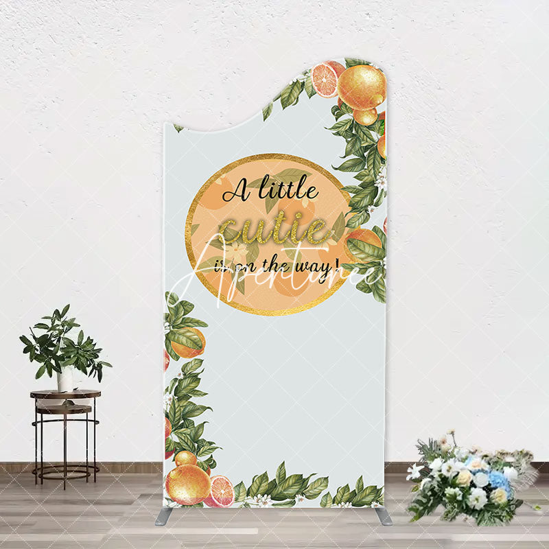 Aperturee - Green Leaves Floral Orange Arch Baby Shower Backdorp