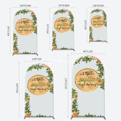 Aperturee - Green Leaves Floral Orange Arch Baby Shower Backdorp