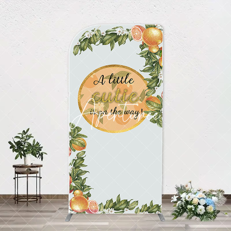 Aperturee - Green Leaves Floral Orange Arch Baby Shower Backdorp