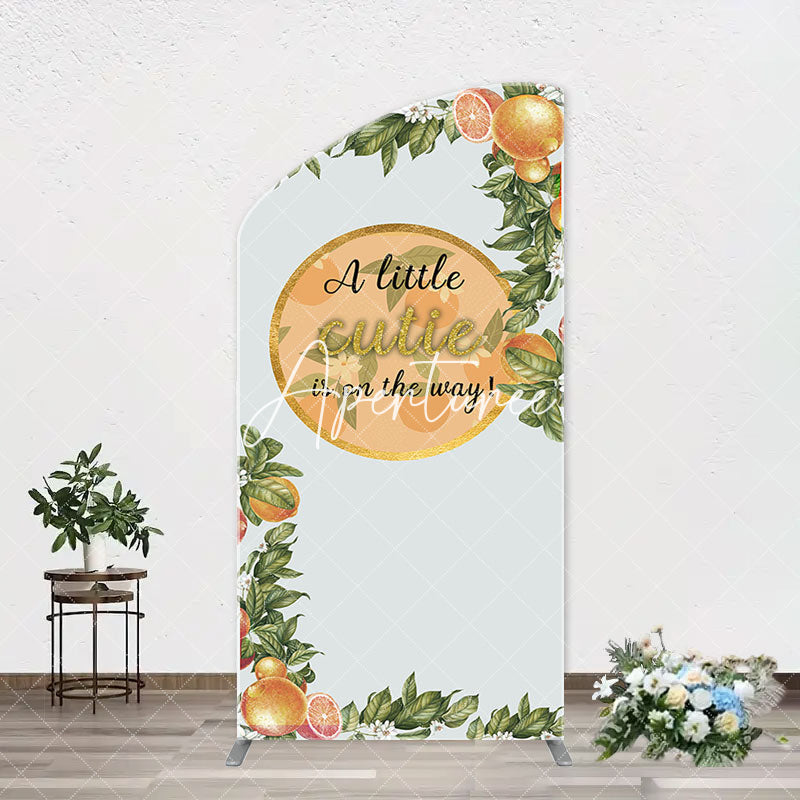 Aperturee - Green Leaves Floral Orange Arch Baby Shower Backdorp