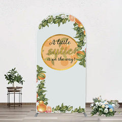 Aperturee - Green Leaves Floral Orange Arch Baby Shower Backdorp