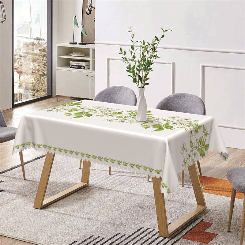 Aperturee - Green Leaves Floral Simple Rectangle Tablecloth