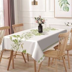 Aperturee - Green Leaves Floral Simple Rectangle Tablecloth