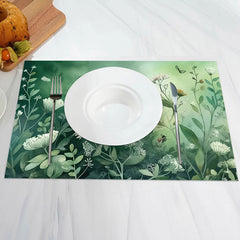 Aperturee - Green Leaves Floral Spring Dining Set Of 4 Placemats