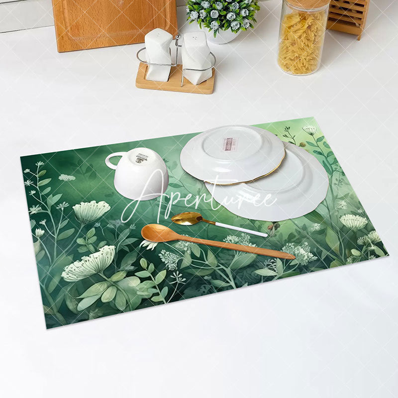 Aperturee - Green Leaves Floral Spring Dining Set Of 4 Placemats