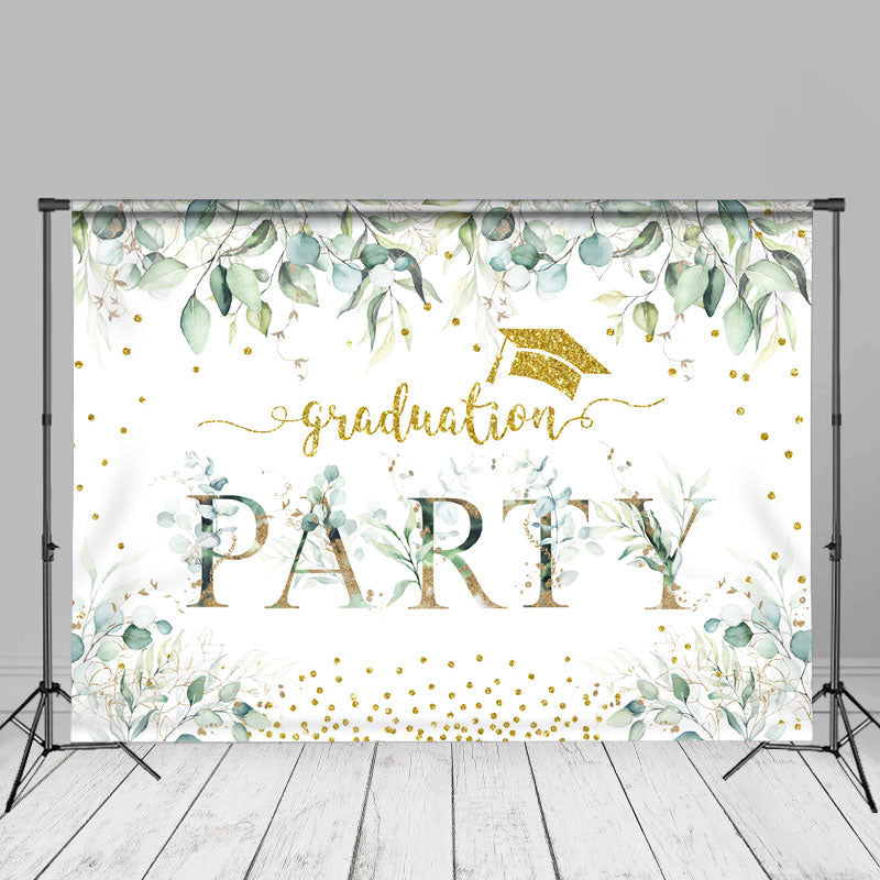 Aperturee - Green Leaves Glitter Graduation Party Backdrop For Photo