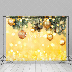 Aperturee - Green Leaves Gold Bells Bokeh Christmas Backdrop