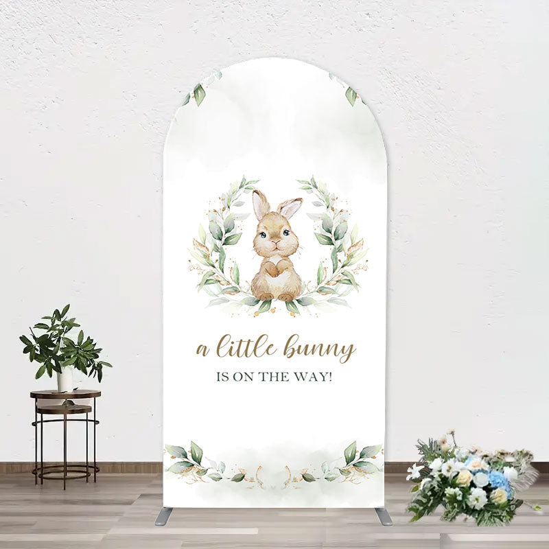 Aperturee - Green Leaves Little Bunny Arch Baby Shower Backdrop