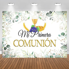 Aperturee - Green Leaves Mi Primera Comunion Baby Shower Backdrop