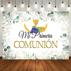 Aperturee - Green Leaves Mi Primera Comunion Baby Shower Backdrop