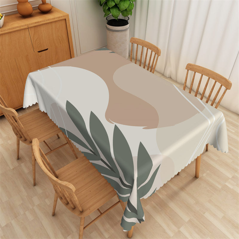 Aperturee - Green Leaves Modern Artistic Rectangle Tablecloth