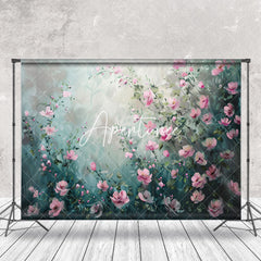 Aperturee - Green Leaves Pink Floral Spring Fine Art Backdrop