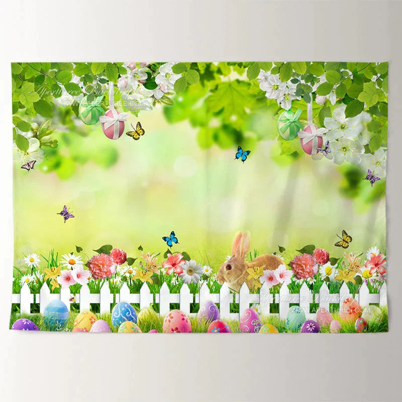 Aperturee - Green Leaves Rabbit In Blossom Easter Day Backdrop