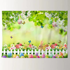 Aperturee - Green Leaves Rabbit In Blossom Easter Day Backdrop