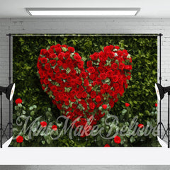 Aperturee - Green Leaves Red Heart Rose Valentines Day Backdrop