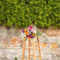 Aperturee - Green Leaves Rural Brick Wall Photography Backdrop