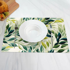 Aperturee - Green Leaves Simple Spring Dining Set Of 4 Placemats