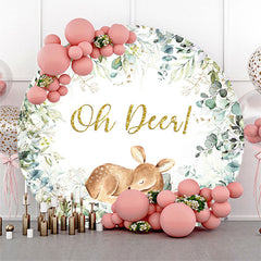 Aperturee - Green Leaves Sleep Deer Round Baby Shower Backdrop