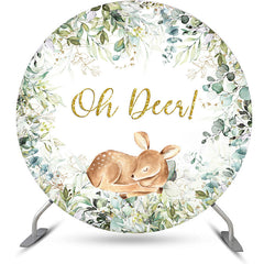 Aperturee - Green Leaves Sleep Deer Round Baby Shower Backdrop