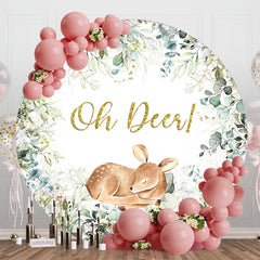 Aperturee - Green Leaves Sleep Deer Round Baby Shower Backdrop