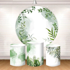 Aperturee Green Leaves White Boho Round Party Backdrop Kit