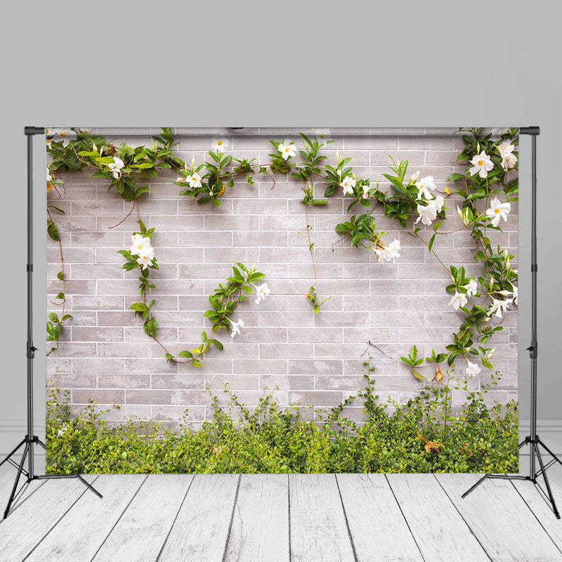 Aperturee - Green Leaves White Floral Wall Portrait Backdrop