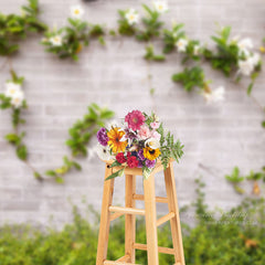 Aperturee - Green Leaves White Floral Wall Portrait Backdrop