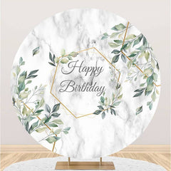 Aperturee Green Leaves With Grey Circle Birthday Party Backdrop