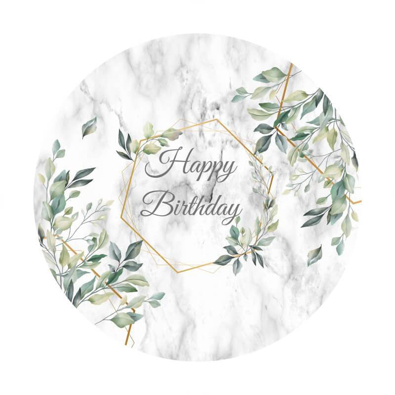 Aperturee Green Leaves With Grey Circle Birthday Party Backdrop