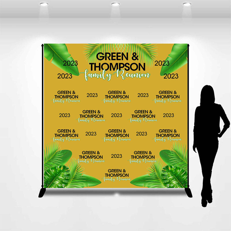 Aperturee - Green Leaves Yellow Custom Family Reunion Backdrop