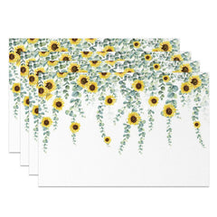 Aperturee - Green Leaves Yellow Sunflower Set Of 4 Placemats