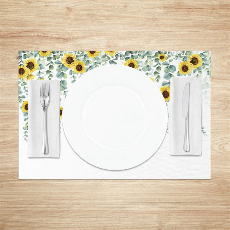 Aperturee - Green Leaves Yellow Sunflower Set Of 4 Placemats