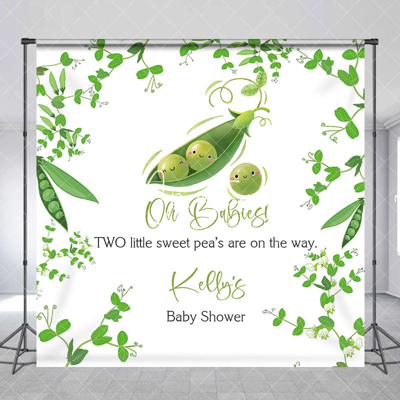 Aperturee - Green Little Sweet Peas Custom Baby Shower Backdrop