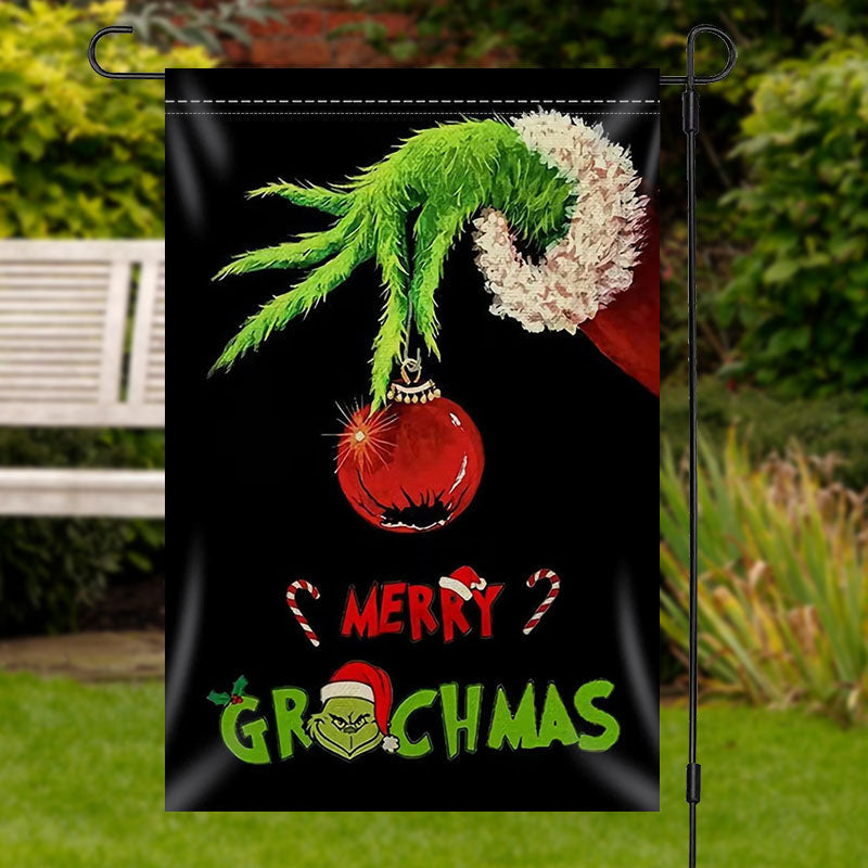 Aperturee - Green Monster Black Merry Christmas Garden Flag