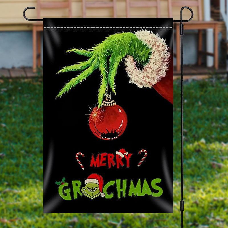 Aperturee - Green Monster Black Merry Christmas Garden Flag