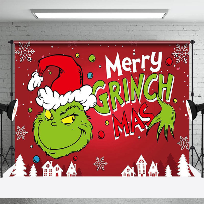 Aperturee - Green Monster Snowflake Red Merry Christmas Backdrop