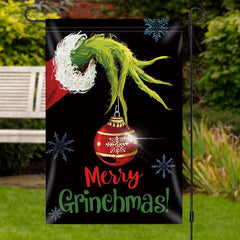 Aperturee - Green Monster Snowflakes Merry Christmas Garden Flag