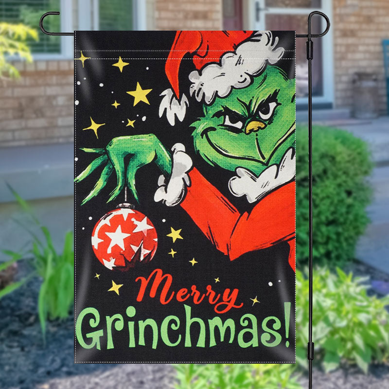 Aperturee - Green Monster Star Black Merry Christmas Garden Flag