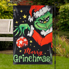 Aperturee - Green Monster Star Black Merry Christmas Garden Flag