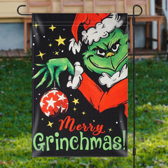 Aperturee - Green Monster Star Black Merry Christmas Garden Flag