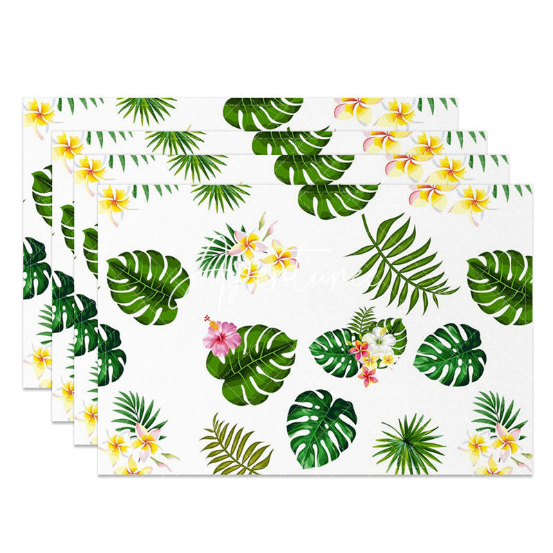 Aperturee - Green Monstera Colors Floral Set Of 4 Placemats