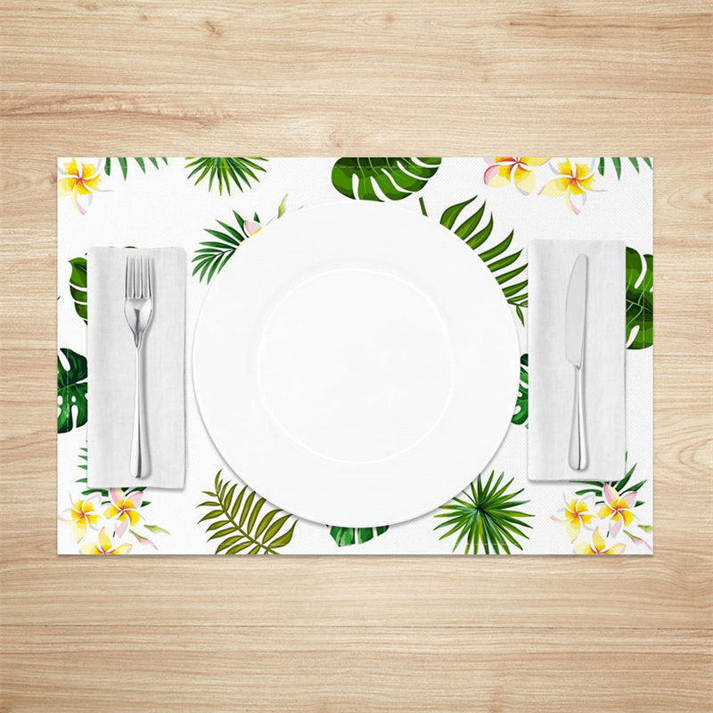 Aperturee - Green Monstera Colors Floral Set Of 4 Placemats